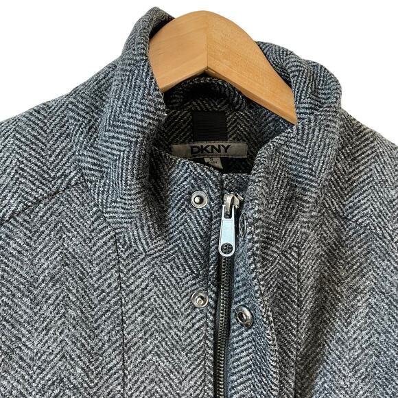 DKNY Mens Wool Blend Herringbone Full Zip Coat Jacket Black Small Classic Career - Picture 5 of 9